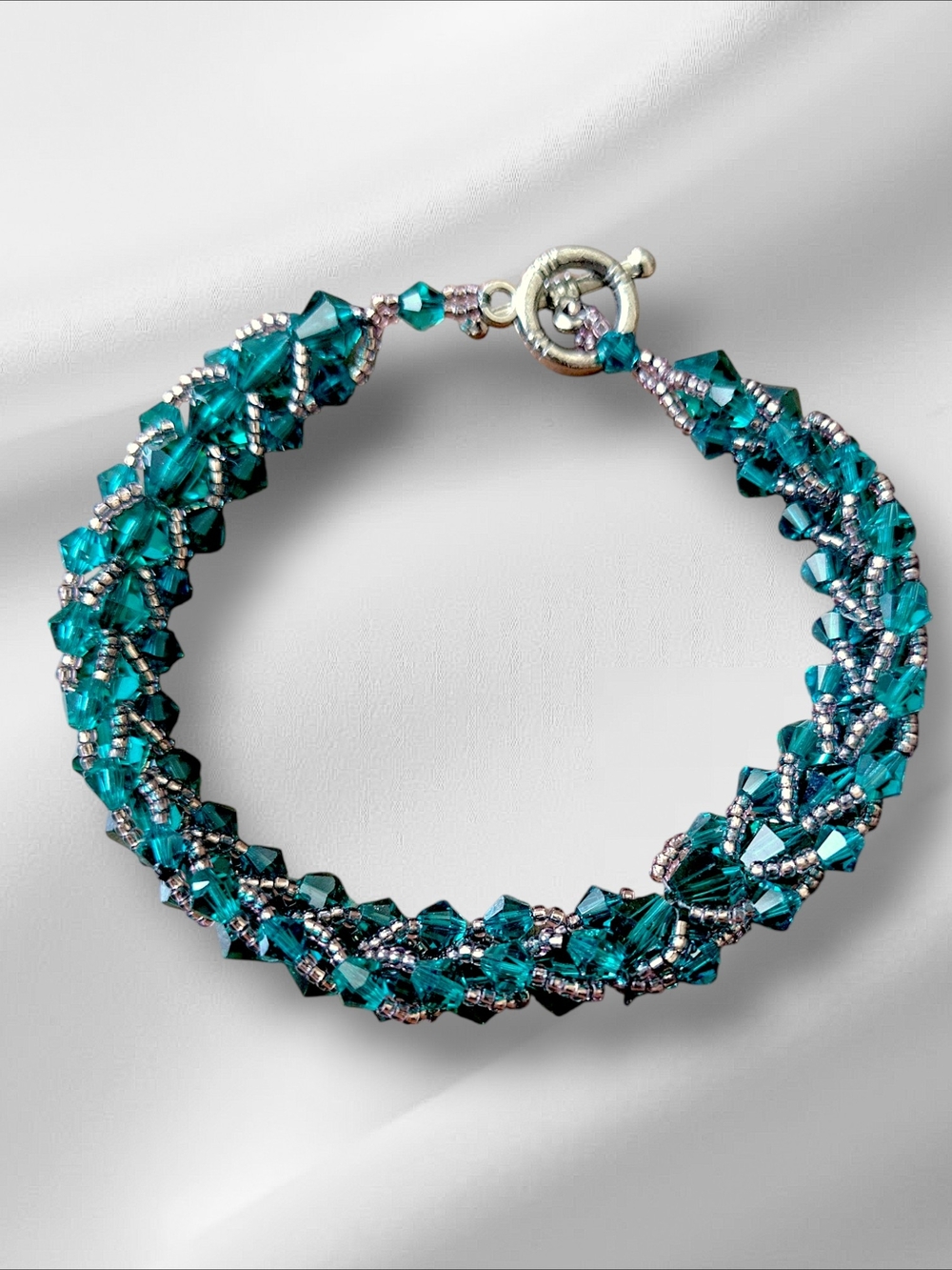 Teal Crystal Twist Bracelet with Silver Accents - Women Jewelry